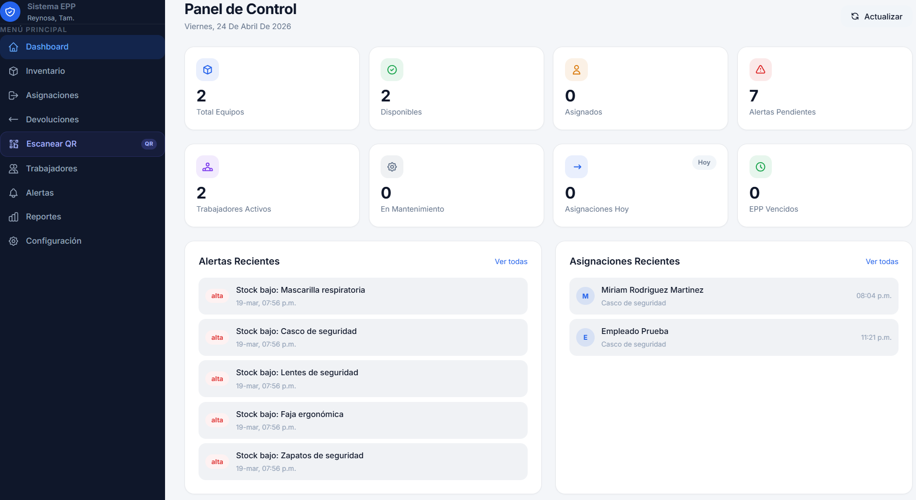 Vista previa de Sistema EPP